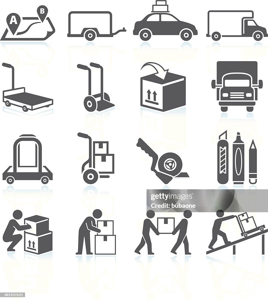 Moving and Movers Service black & white vector icon set