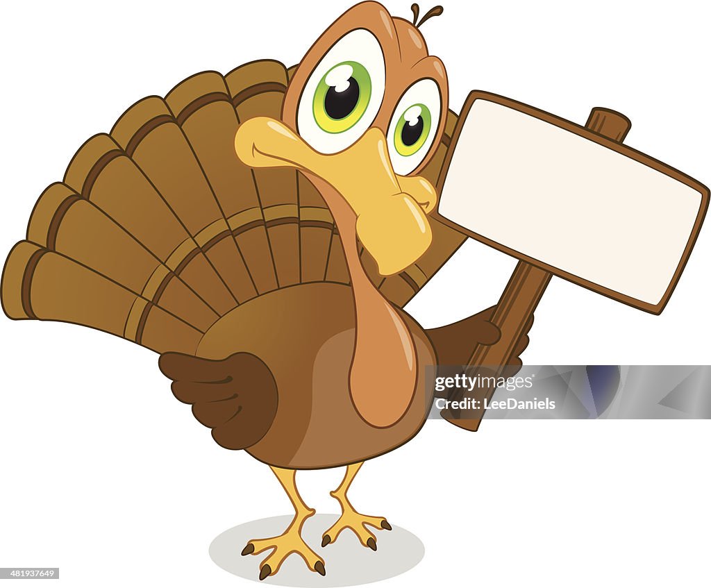 Turkey holding a blank sign