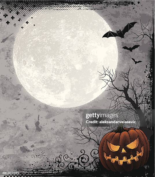 stockillustraties, clipart, cartoons en iconen met halloween background with full moon - spinnenweb
