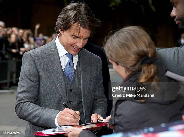 Tom Cruise attends the UK Fan Screening of 'Mission: Impossible - Rogue Nation' at the IMAX Waterloo on July 25, 2015 in London, United Kingdom.