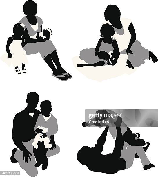 parents with their children - baby lying on back stock illustrations