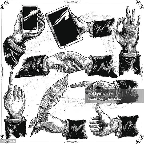 hands set - old fashioned computer stock illustrations