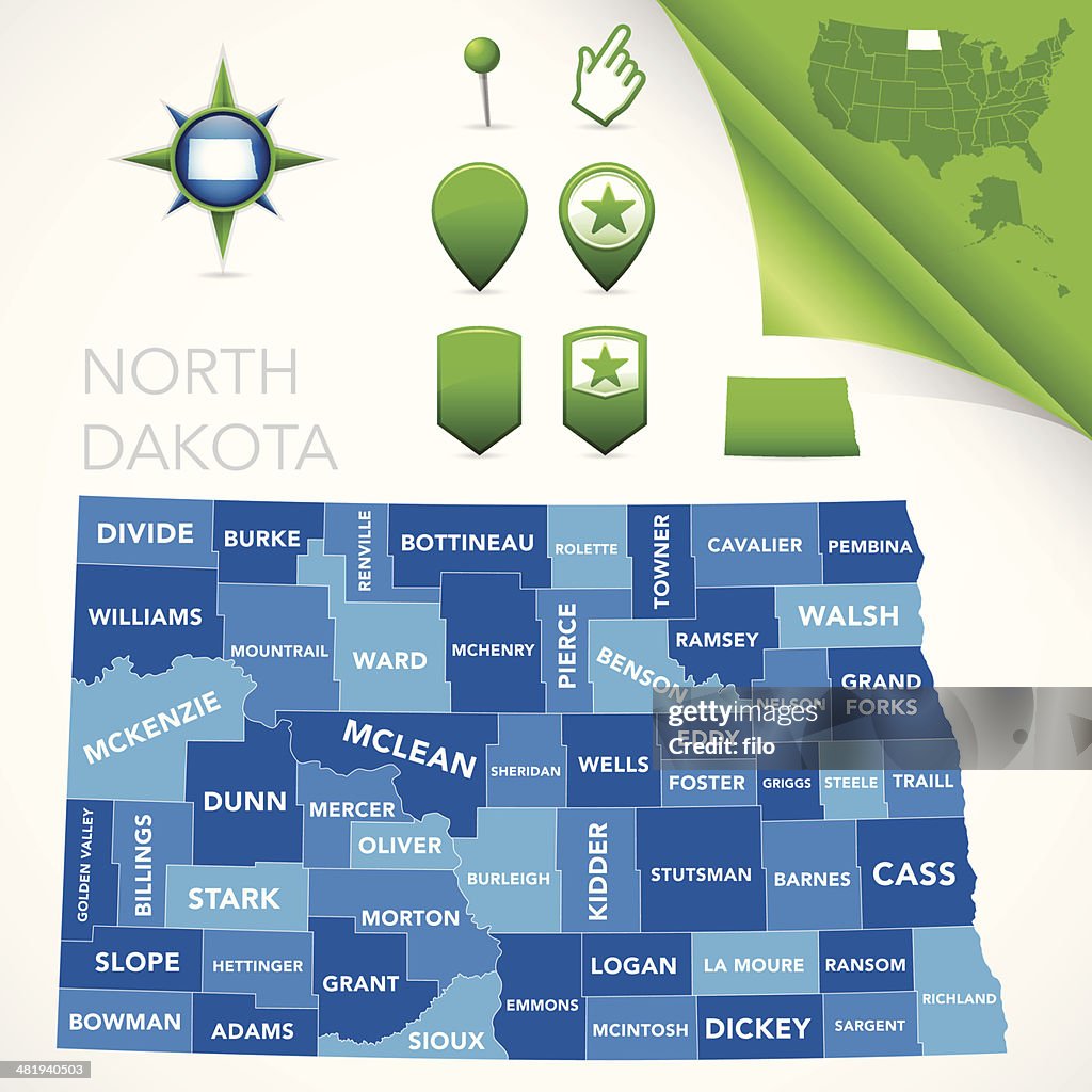 Mapa del condado de Dakota del Norte
