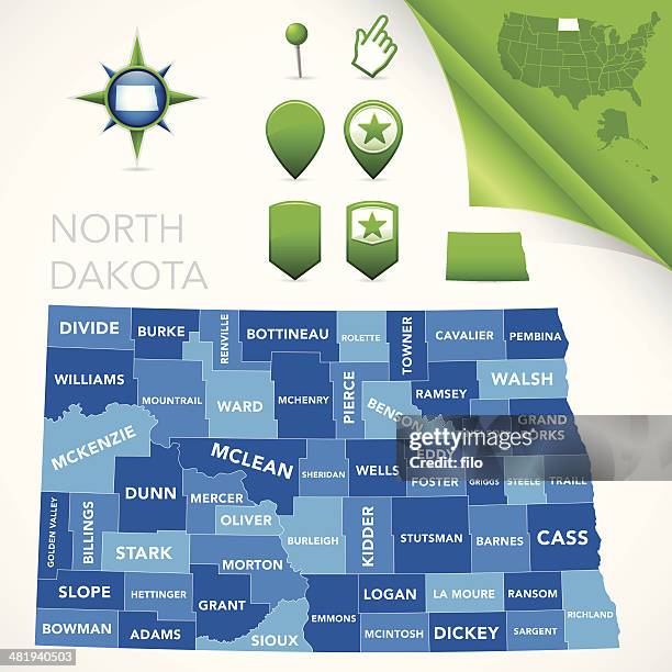 ilustraciones, imágenes clip art, dibujos animados e iconos de stock de mapa del condado de dakota del norte - fargo dakota del norte