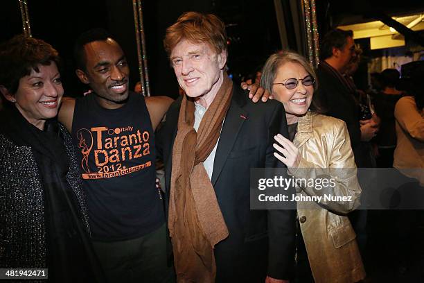 Sibylle Szaggars, Daniel J. Watts, Robert Redford and Roseanne Barr attend the curtain call for Broadway's "After Midnight" at The Brooks Atkinson...