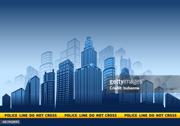 city police tape with skyline panoramic - industrial loft stock illustrations