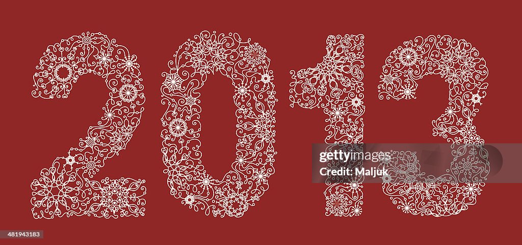 Year 2013 consists of snowflakes and swirls for your design. Each figure is grouped separately. EPS 8.