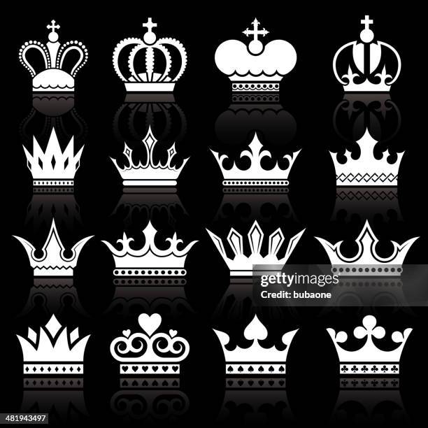 simple crowns knockout black and white royalty-free vector icon set - tiara stock illustrations