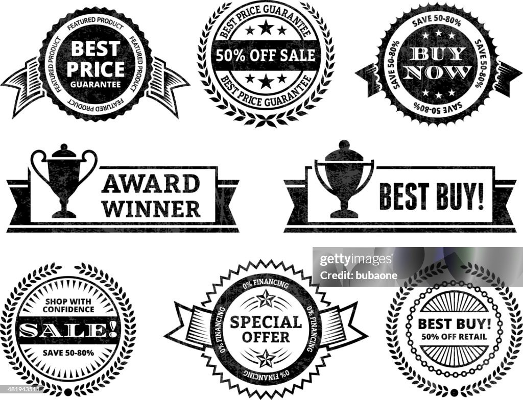 Comércio Best Buy Prémio vencedor & branco preto ícone conjunto