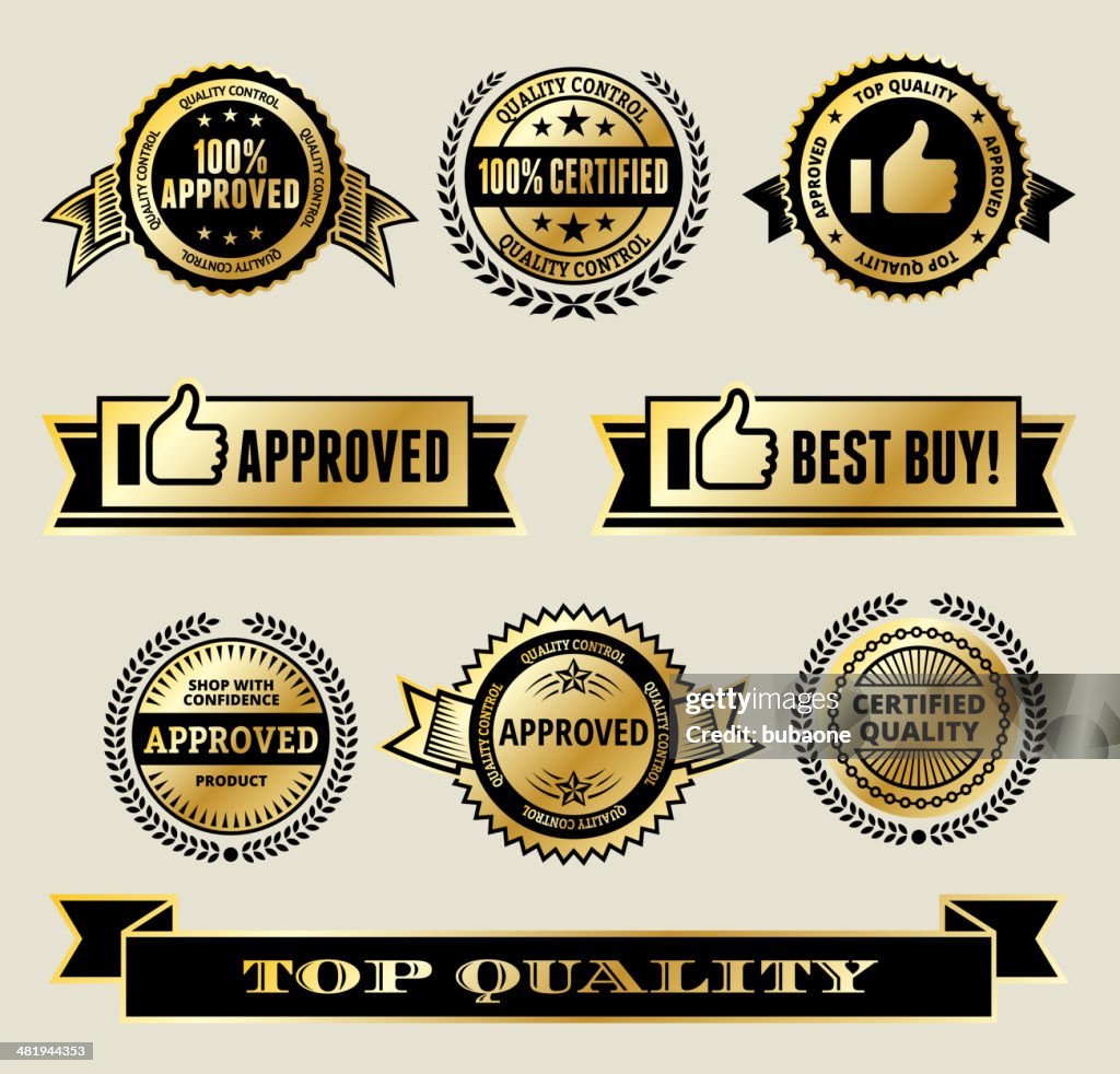 Certificado de qualidade de ouro vector conjunto de ícones royalty free