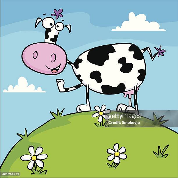 hill cow - spotted cow stock illustrations
