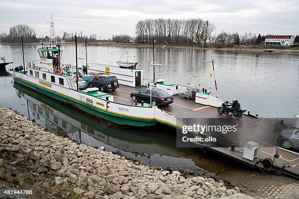 ferry across river rhine at nierstein, rhineland-palatinate - nierstein stock pictures, royalty-free photos & images