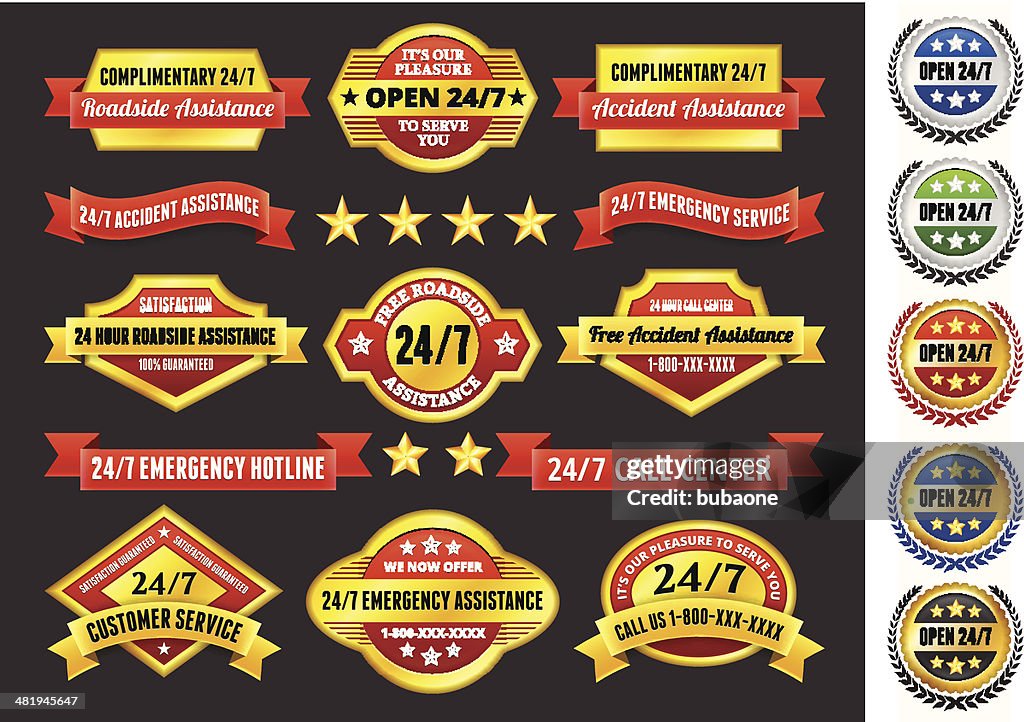Customer Search Red Customer Assistance 24 7 Call Center Badges Red And Gold Set High-Res ...