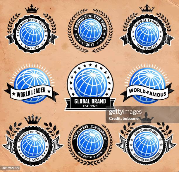 abstrakt 3d-globus emblem auf alten papier hintergrund - equator stock-grafiken, -clipart, -cartoons und -symbole