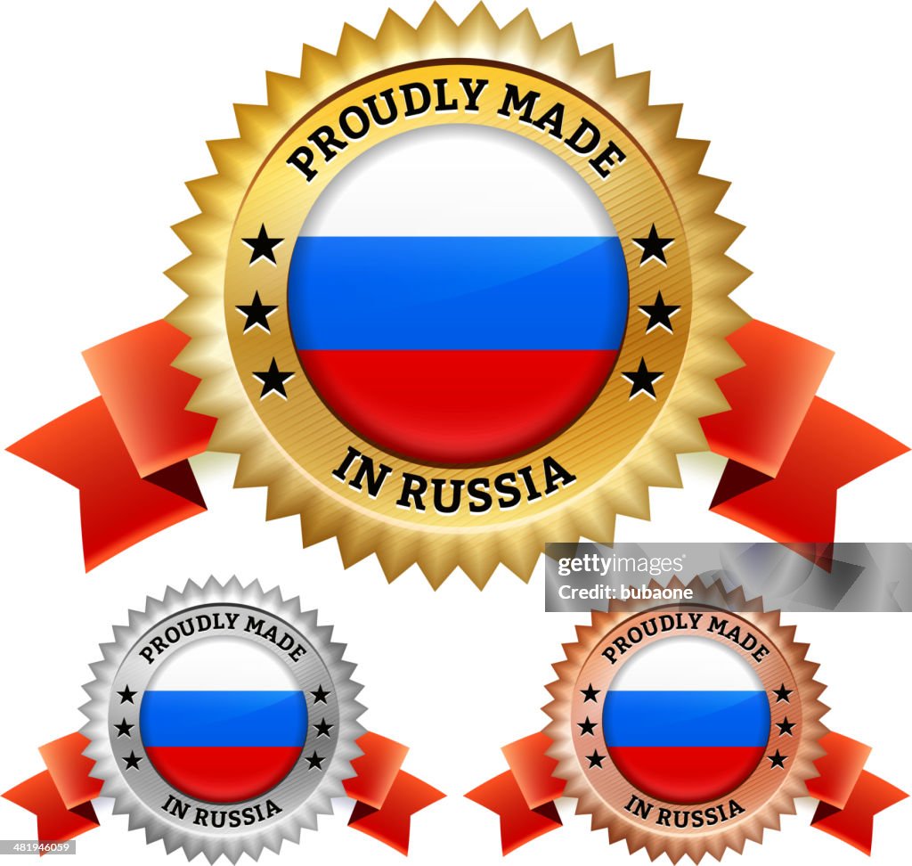 Produzido na Rússia emblema vector conjunto de ícones royalty free