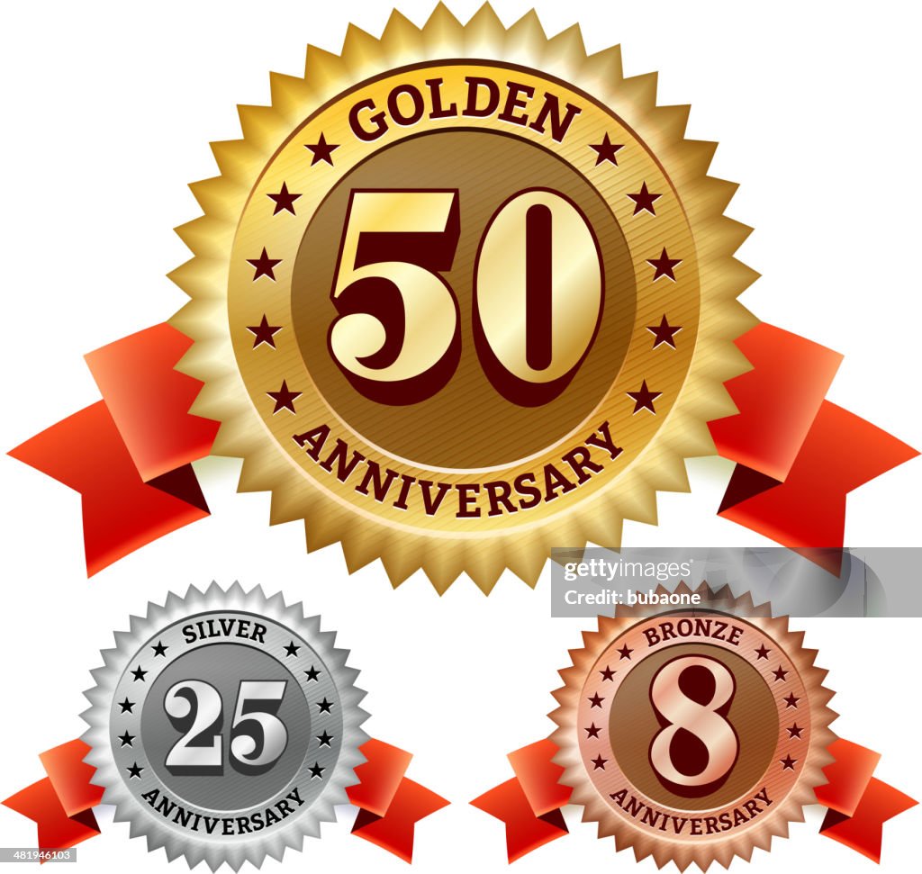 Marriage Anniversary Badges Red, Silver, and Bronze Set