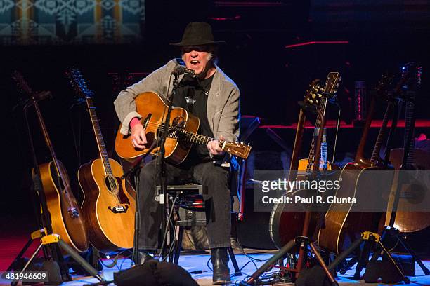 Singer/songwriter Neil Young performs onstage at Dolby Theatre on April 1, 2014 in Hollywood, California.