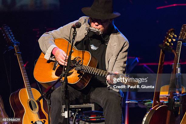 Singer/songwriter Neil Young performs onstage at Dolby Theatre on April 1, 2014 in Hollywood, California.