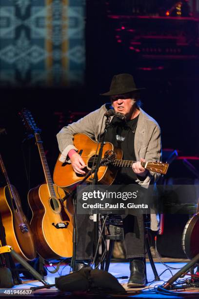 Singer/songwriter Neil Young performs onstage at Dolby Theatre on April 1, 2014 in Hollywood, California.