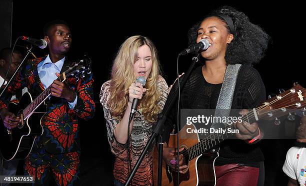 Bongiwe, Joss Stone and Zahara perform at a recording studio on April 1, 2014 in Johannesburg. Jocelyn Eve Stoker known by her stage name Joss Stone...