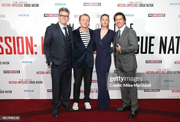 Christopher McQuarrie, Simon Pegg, Rebecca Ferguson and Tom Cruise attend the UK Fan Screening of 'Mission: Impossible - Rogue Nation' at the IMAX...