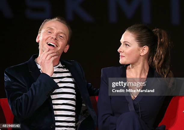 Simon Pegg and Rebecca Ferguson take part in a Q&A at the UK Fan Screening of 'Mission: Impossible - Rogue Nation' at the IMAX Waterloo on July 25,...
