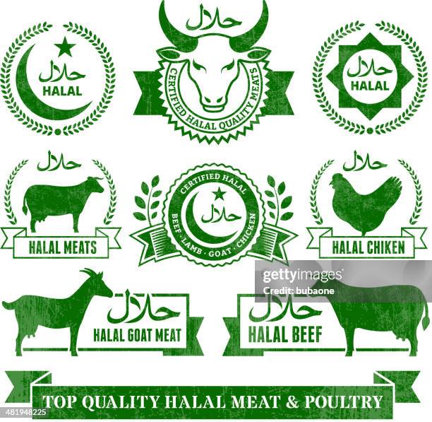 halal organic meat and poultry grunge vector icon set - food and drug administration stock illustrations