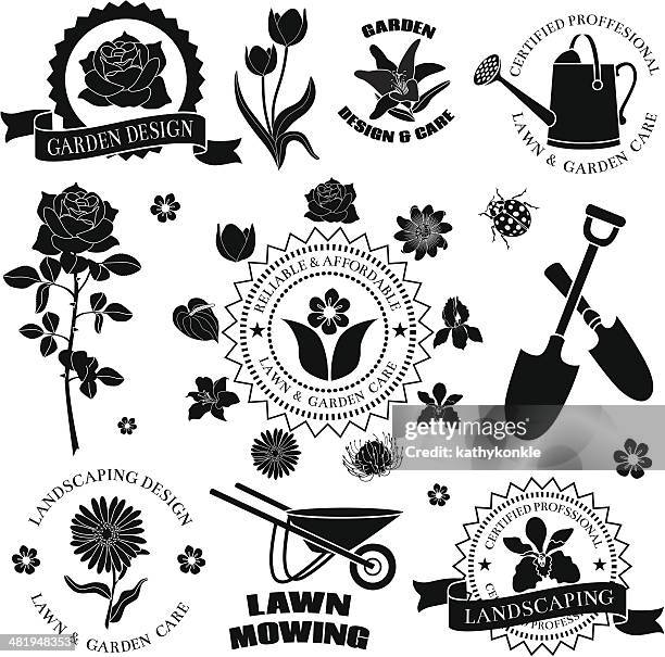 stockillustraties, clipart, cartoons en iconen met lawn and garden care design elements - landscape gardener