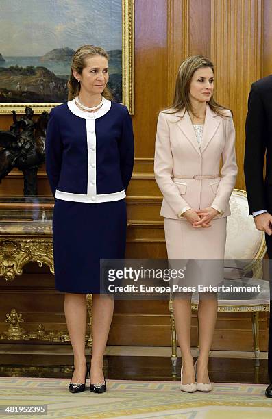 Princess Elena of Spain and Princess Letizia of Spain attend the delivery ceremony of 'Gran Cruz de la Real Orden del Merito Deportivo' Award to...
