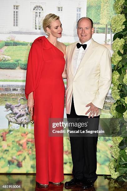 Princess Charlene of Monaco and Prince Albert II of Monaco pose at the Monaco Red Cross Gala on July 25, 2015 in Monte-Carlo, Monaco.