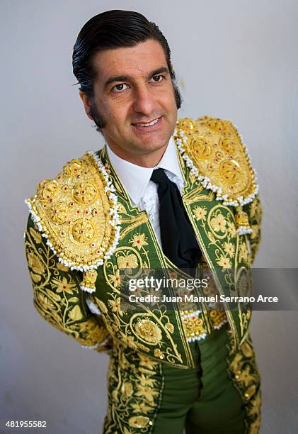 Spanish bullfighter Morante de la Puebla looks on before a bullfight as part of the Feria Santiago in a bullfight on July 25, 2015 in Santander,...