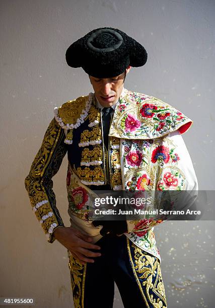 Spanish bullfighter Alejandro Talavante looks on before a bullfight as part of the Feria Santiago in a bullfight on July 25, 2015 in Santander, Spain.