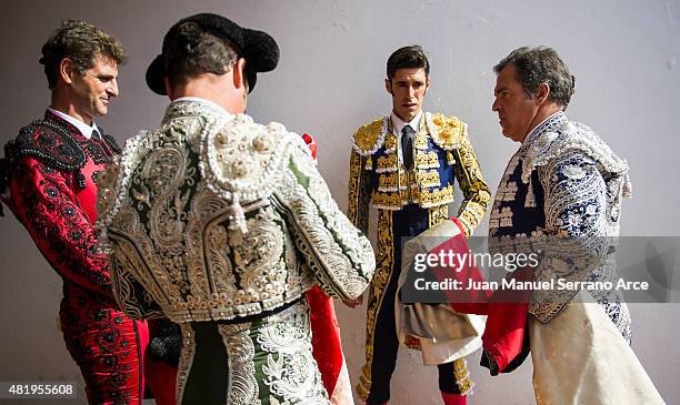 Spanish bullfighter Alejandro Talavante looks on before a bullfight as part of the Feria Santiago in a bullfight on July 25, 2015 in Santander, Spain.