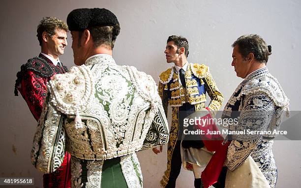 Spanish bullfighter Alejandro Talavante looks on before a bullfight as part of the Feria Santiago in a bullfight on July 25, 2015 in Santander, Spain.