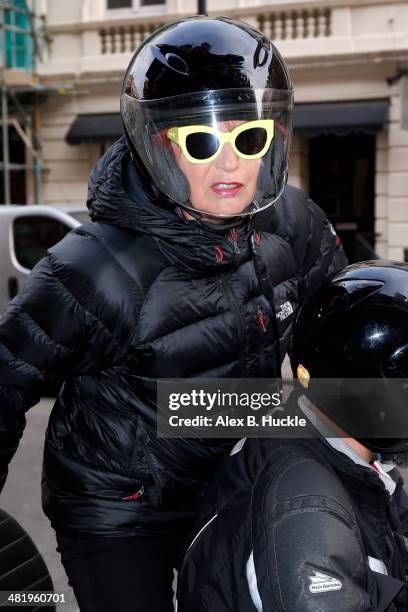 Janet Street-Porter sighted arriving at Claridges for a Hugh Jackman interview on April 2, 2014 in London, England.