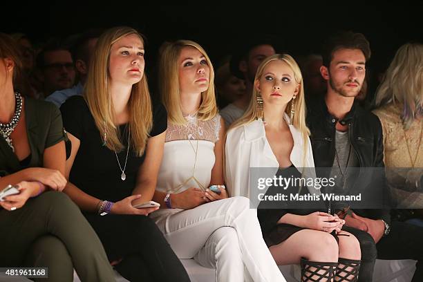 Maren Klever, Amelie Klever and Anna Hiltrop arrive for the Unique show during Platform Fashion July 2015 at Areal Boehler on July 25, 2015 in...