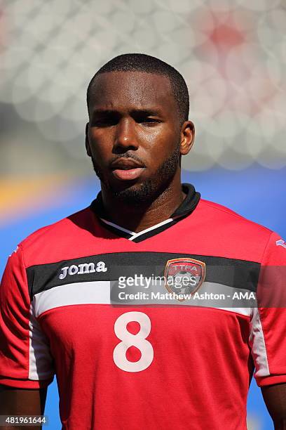 Khaleem Hyland of Trinidad and Tobago during the Gold Cup Quarter Final between Trinidad & Tobago and Panama at MetLife Stadium on July 19, 2015 in...