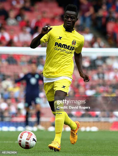 Eric Bailly of Villarreal runs with the ball during the Emirates Cup match between VfL Wolfsburg and Villareal at the Emirates Stadium on July 25,...