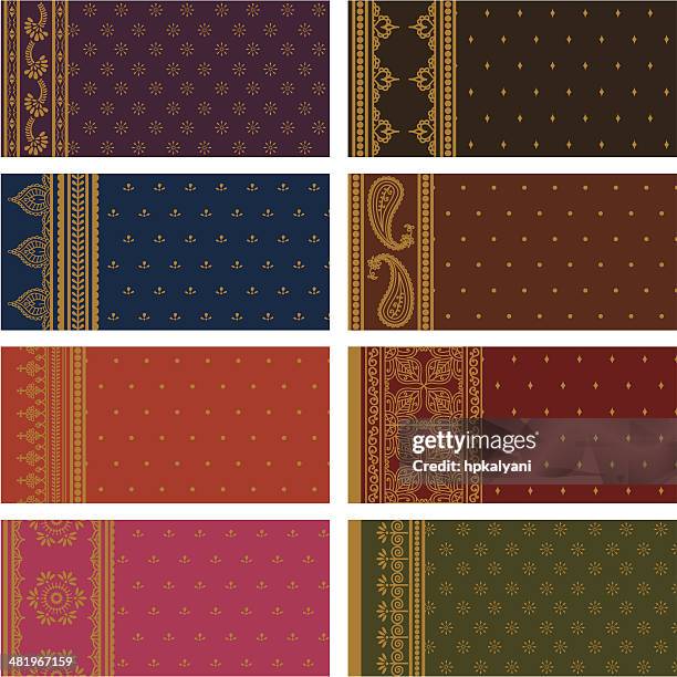 sari seamless borders - vertical - paisley pattern stock illustrations