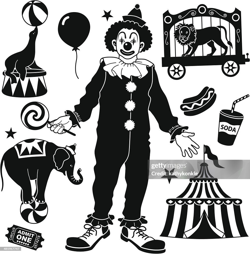 Circus clown and animals