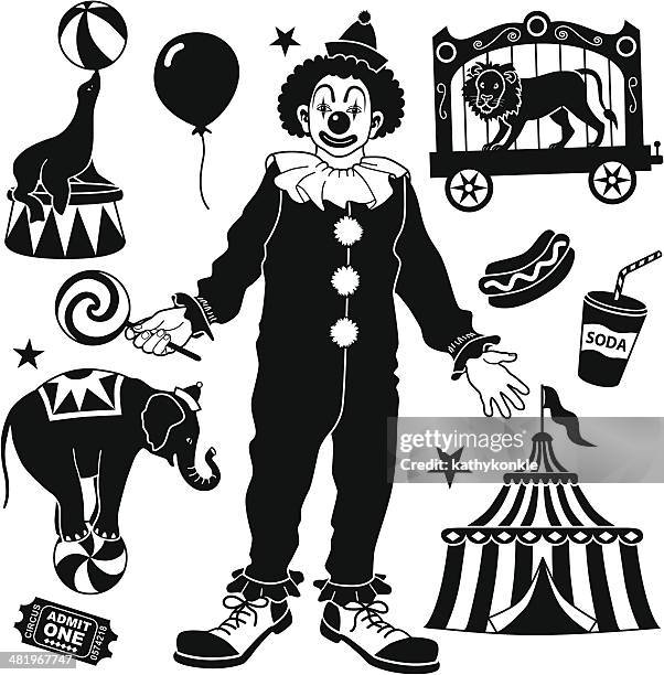 circus clown and animals - circus wagon stock illustrations