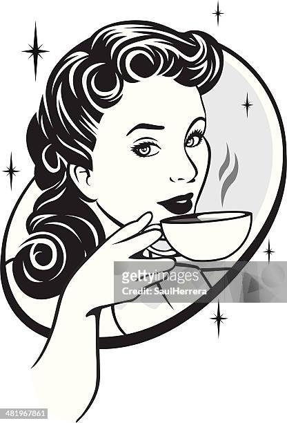 dinking coffee - 1950s woman stock illustrations