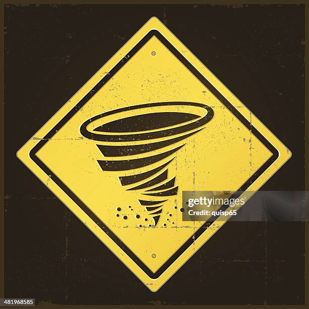 ilustrações, clipart, desenhos animados e ícones de danificado placa de aviso de tornado - tornado