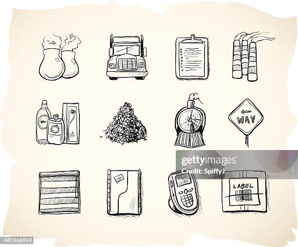 shipping and manufacturing sketch icons 10 - damaged package stock illustrations