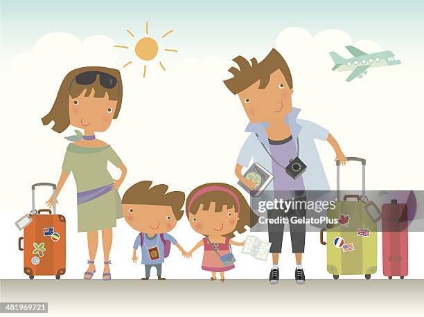 stockillustraties, clipart, cartoons en iconen met family trip - guidebook