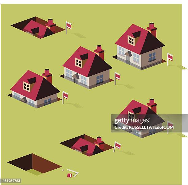 sinking house prices - corporate event outdoors stock illustrations