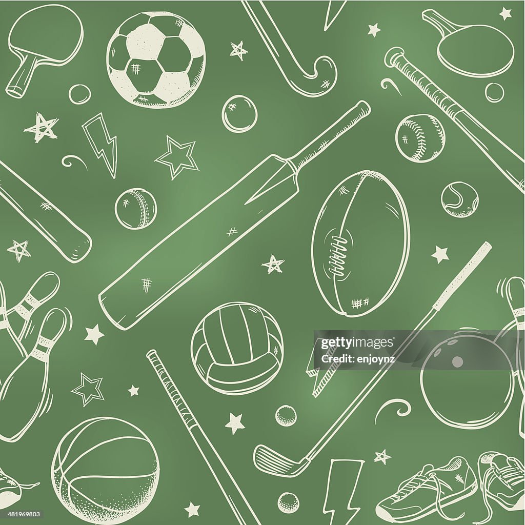 Seamless sports equipment chalk drawings