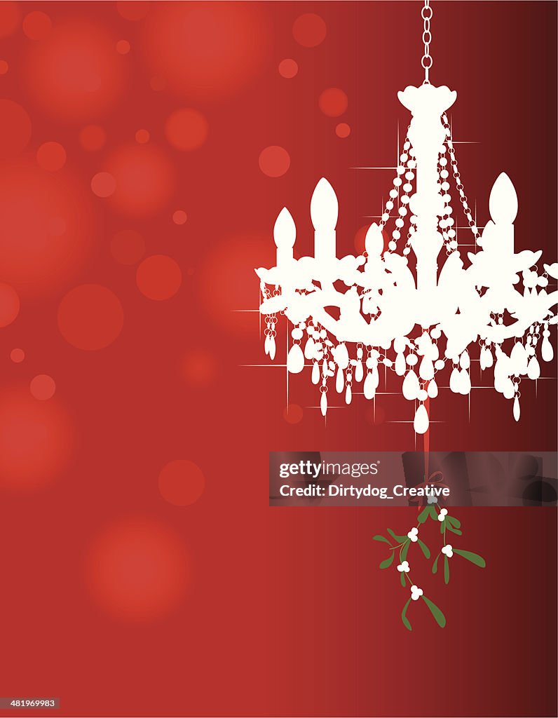 Mistletoe under the Chandelier on red