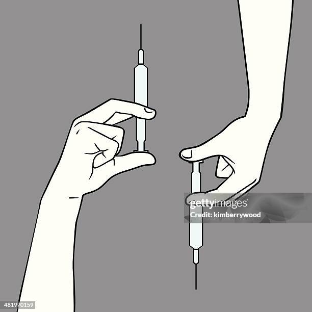 stockillustraties, clipart, cartoons en iconen met hand hold syringe - narcotic