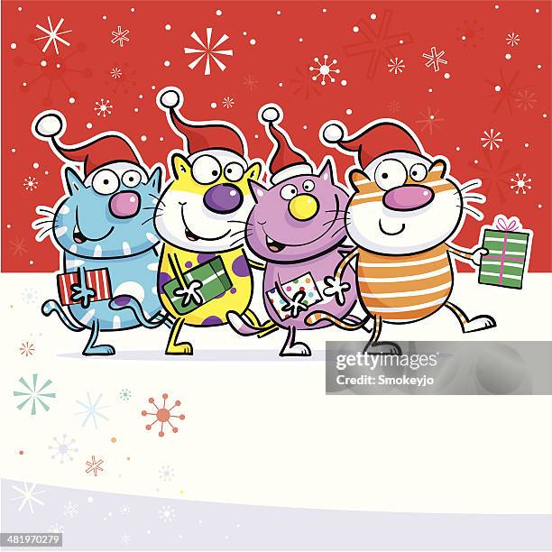 christmas cats - line dancing stock illustrations